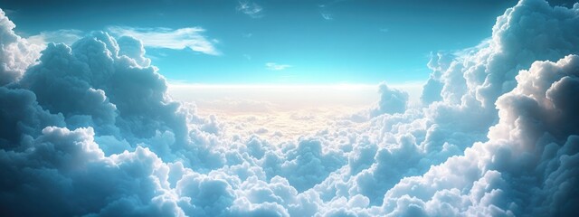 Aufkleber - Cloudy skies and horizon in a 3D cartoon rendering exploring infinite space and the atmosphere