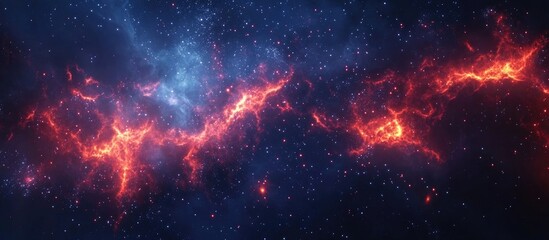 Aufkleber - Dark blue nebula with stars and fiery red explosions in outer space depicted in a 3D cartoon rendering Abstract fractal art background
