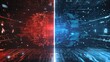 © Nattapol - Red and blue digital data split screen interface