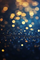 Wall Mural - On New Year's Eve, a blue and gold abstract background with bokeh highlights. Stock.