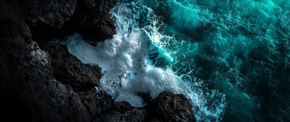 Canvas Print - Ocean waves and fabulous Rocky coast, Montenegro, as seen from the air