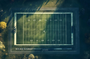 Wall Mural - Aerial shot of a football field from above,