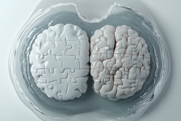 Wall Mural - Symbolic image of interconnected brain hemispheres with puzzle elements representing unity balance and the integration of diverse thoughts