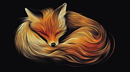 Poster - Abstract Illustration of a Fox Curled Up in Sleep