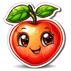 Sticker - Cute Cartoon Apple with Big Eyes and Smiling Face