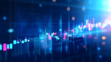 Wall Mural - Business candlestick chart with a bullish trend set against a vivid blue backdrop, illustrating investment success,