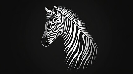 Canvas Print - Black and White Zebra Head with Stripes on Black Background