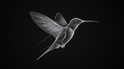 Wall Mural - White Line Drawing of a Hummingbird in Flight