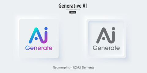 Generate AI icon. A set of 3D buttons active and inactive with icon symbols. Enter command text to generate ideas, Neumorphism style, UI UX design for app and web, Vector illustration.