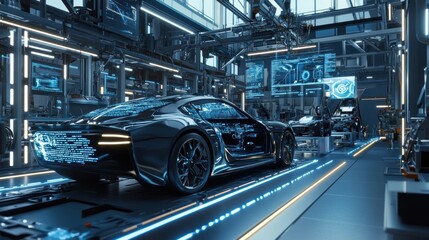 Wall Mural - Futuristic Car Assembly Line