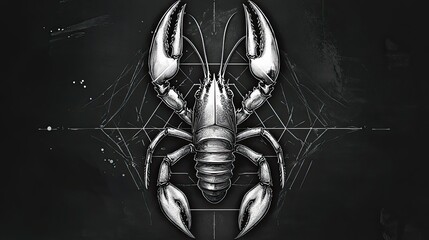 Poster - Detailed Illustration of a Crayfish in a Geometric Frame