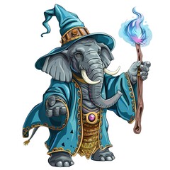 Elephant Wizard Occupation fantasy animal cartoon isolated whitebackground