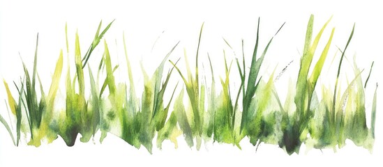 Poster - Watercolor illustration of abstract green grass on a white background