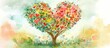 © AbstractAI - Watercolor illustration of a tree and flowers arranged in a heart shape