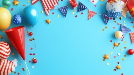 Festive Party Background with Balloons  Confetti  Stars and Bunting