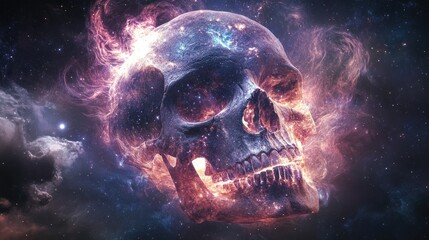 Canvas Print - A Skull Shaped Cosmic Nebula in a Starry Night Sky