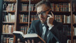 © Cedric - businessman reading a book in a library