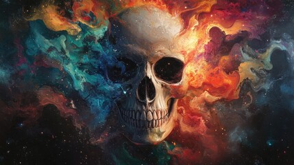 Canvas Print - A Skull Emerging From a Cosmic Nebula