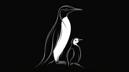 Wall Mural - Abstract Line Drawing of Two Penguins