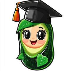 Wall Mural - Cute Avocado Character Wearing Graduation Cap