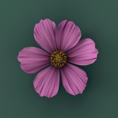 Canvas Print - A single pink flower with yellow center, isolated against a dark green background.