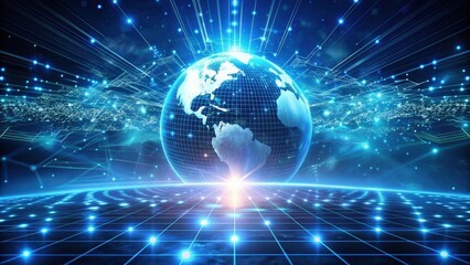 Aufkleber - Futuristic world technology background with digital interface and glowing particles, futuristic, technology, background