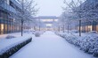 © AhmadTriwahyuutomo - Snow-Covered Corporate Campus with White Blanketed Pathways and Serene Atmosphere, Cold and Crisp Winter Scene, Photo Realistic