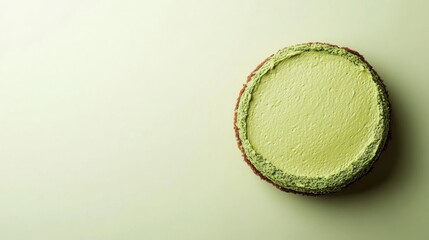 Green cake with matcha frosting on a pastel background.