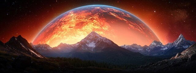 Wall Mural - a scene depicting the ancient earth, with primordial soup teeming with the first microorganisms, sho