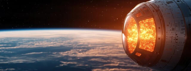 Wall Mural - a spacecraft with a special compartment filled with microorganisms, testing their ability to survive