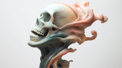 Poster - Abstract Sculpture of a Skull with Swirling, Colorful Shapes