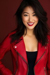 Sticker - A woman in a red leather jacket posing for a picture