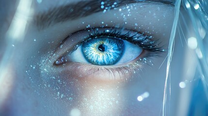 Poster - Close-up of a Blue Eye with Sparkling Skin