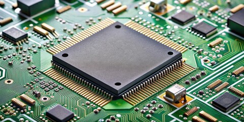 Poster - Microchip integrated on motherboard , technology, electronics, hardware, motherboard, computer, circuit, processor
