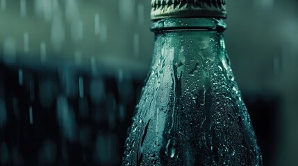 Wall Mural - Close-up of a Wet Glass Bottle with a Metal Cap