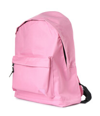 one stylish pink backpack isolated on white
