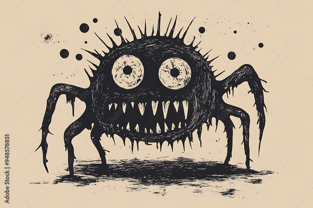 Creepy Crawling Nightmare" - Black Ink Illustration of Horrifying ...