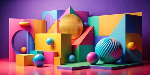 Fototapete - Abstract composition featuring geometric shapes and vibrant colors , abstract, composition, geometric, shapes, vibrant, colors