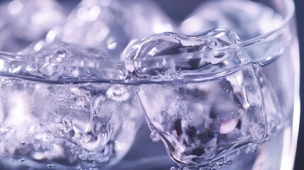 Wall Mural - Close-up of Ice Cubes in a Glass of Water