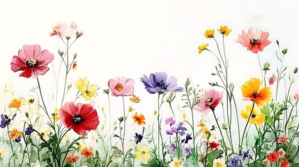 An illustrated watercolor depiction of flowers white background