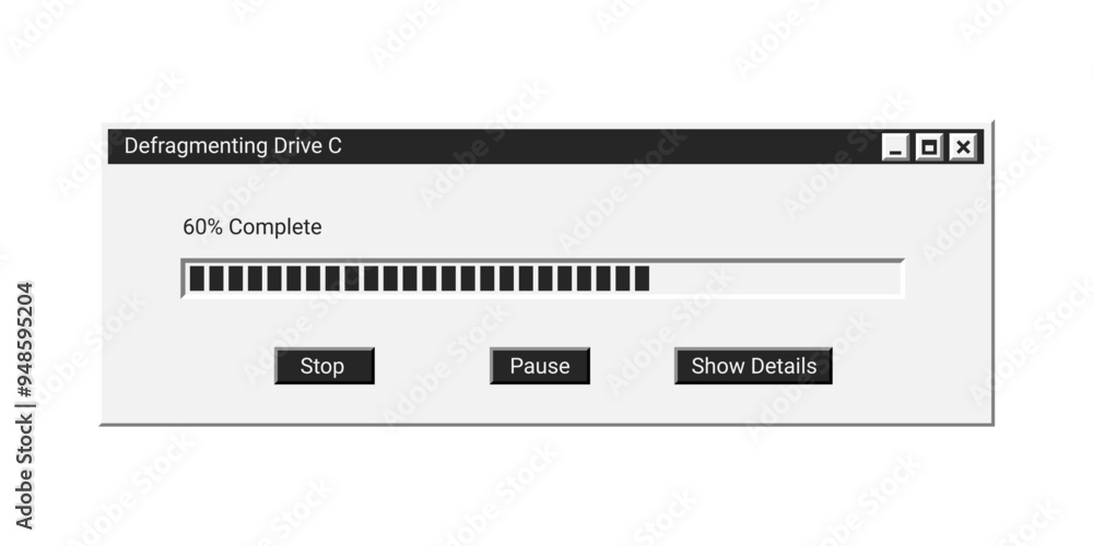 Old installation window in black color on screen. Loading window in ...