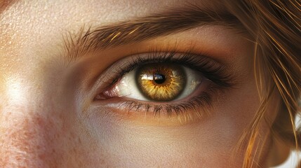 Wall Mural - Close-up of a Woman's Eye with Golden Iris and Long Eyelashes