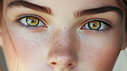 Wall Mural - Close-up of a Person's Eyes and Nose with Freckles