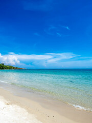 Wall Mural - Seascape view with white sand, quiet beach, clear sea water, blue sky in summer of Koh Samet (Samet Isalnd) in Thailand