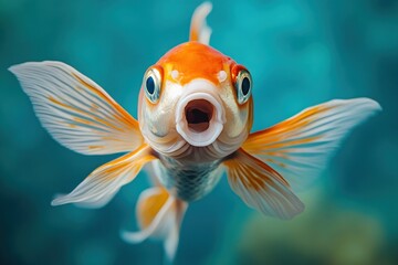 Close-up of a Goldfish with its Mouth Open