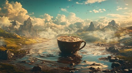 Canvas Print - A Coffee Mug in a Fantasy Landscape