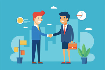 Two business partners handshaking vector illustration