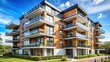 © InspireStock Gallery - Modern apartment building with balconies and large windows, Neubau, Haus, Wohnhaus, Architektur, Fassade, modern