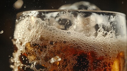 Poster - Close-up of Sparkling Brown Beverage with Bubbles