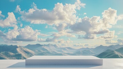 Canvas Print - Minimalist Display Stand Showcased Against Idyllic Mountain Lake Landscape